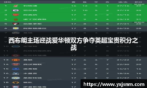 西布朗主场迎战爱华顿双方争夺英超宝贵积分之战
